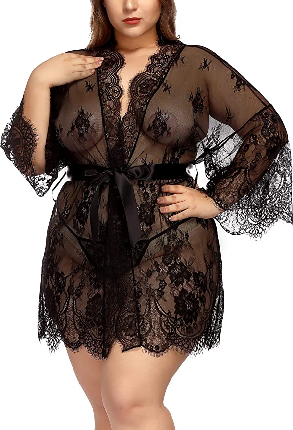 TGD Mesh Lace Plus Size Robe Lingerie