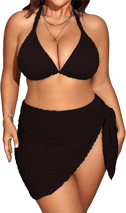MakeMeChic Plus Size 3 Piece Bikini Set