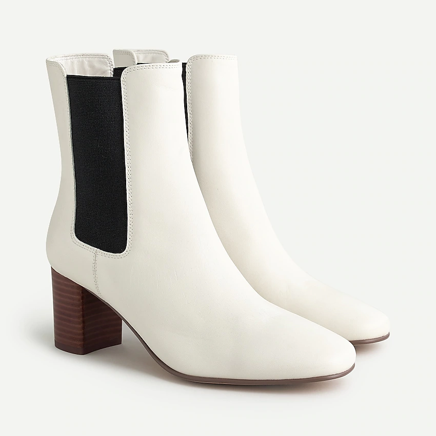 leather stacked heel boots