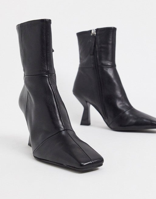 ASOS DESIGN + Elodie Premium Leather Square Toe Heeled Boots