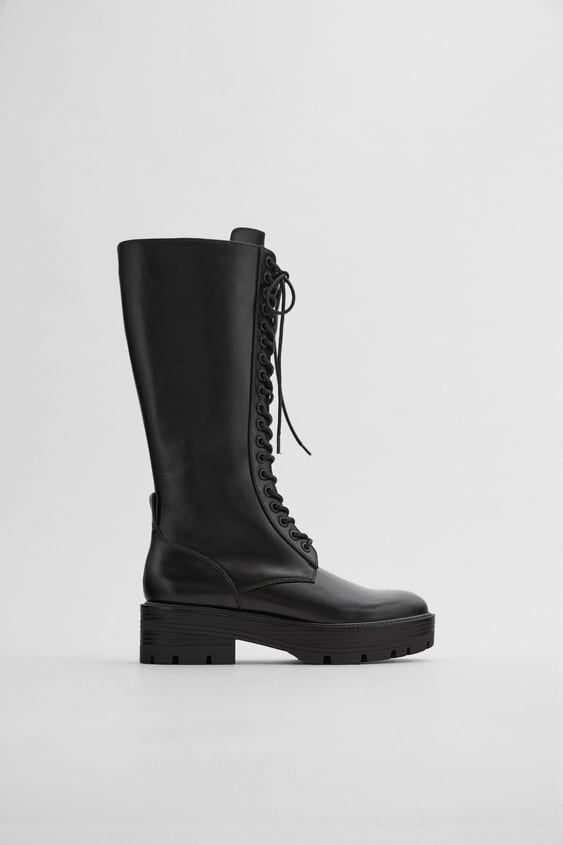 leather high shaft boots with treaded soles zara