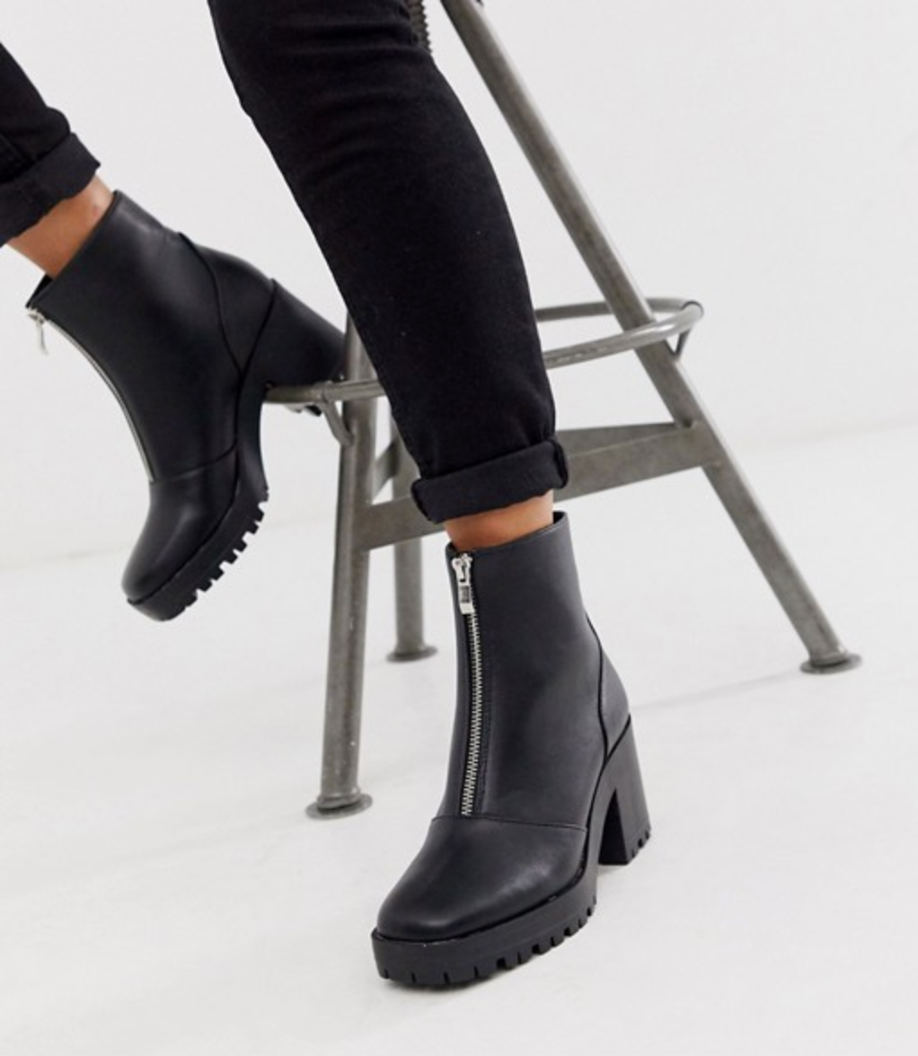 Raid + Janella Black Chunky Square Toe Zip Front Boots