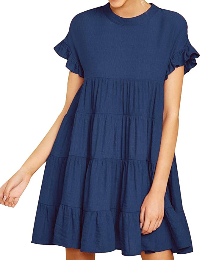 Joteisy + Ruffle Short Sleeve Tiered Casual Mini Dress