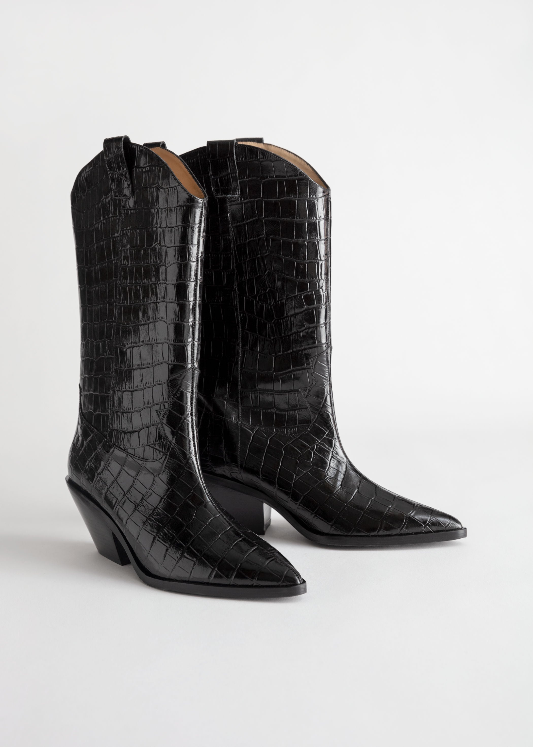 Croc embossed leather top cowboy boots