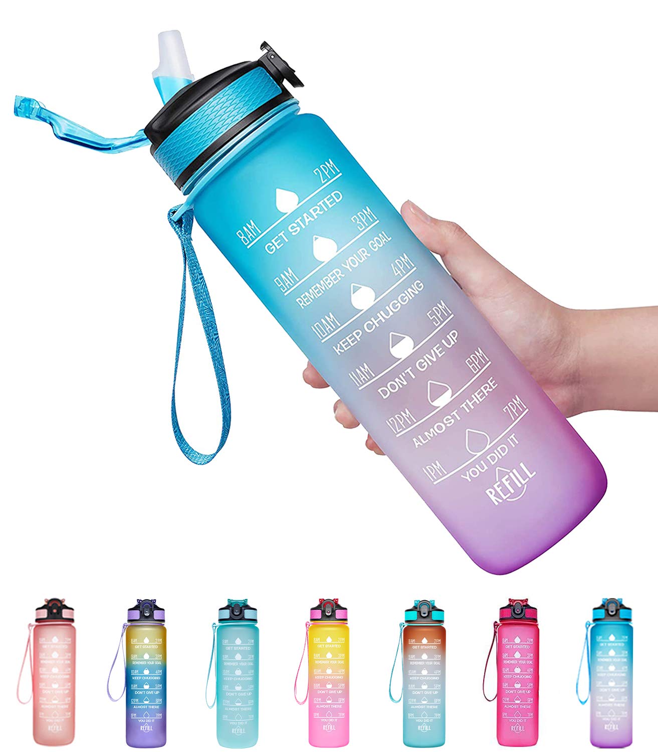 Giotto 32oz Large Leakproof BPA Free Drinking Water Bottle with Time Marker  & Straw to Ensure You Dr…See more Giotto 32oz Large Leakproof BPA Free