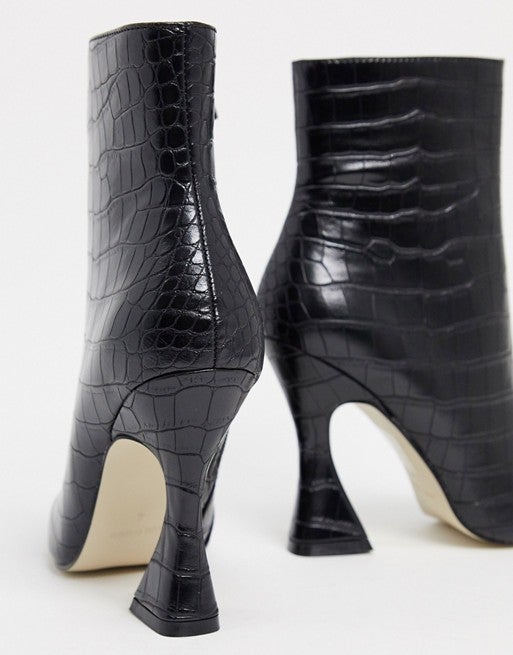 Raid Kate flared heel ankle boots in black croc