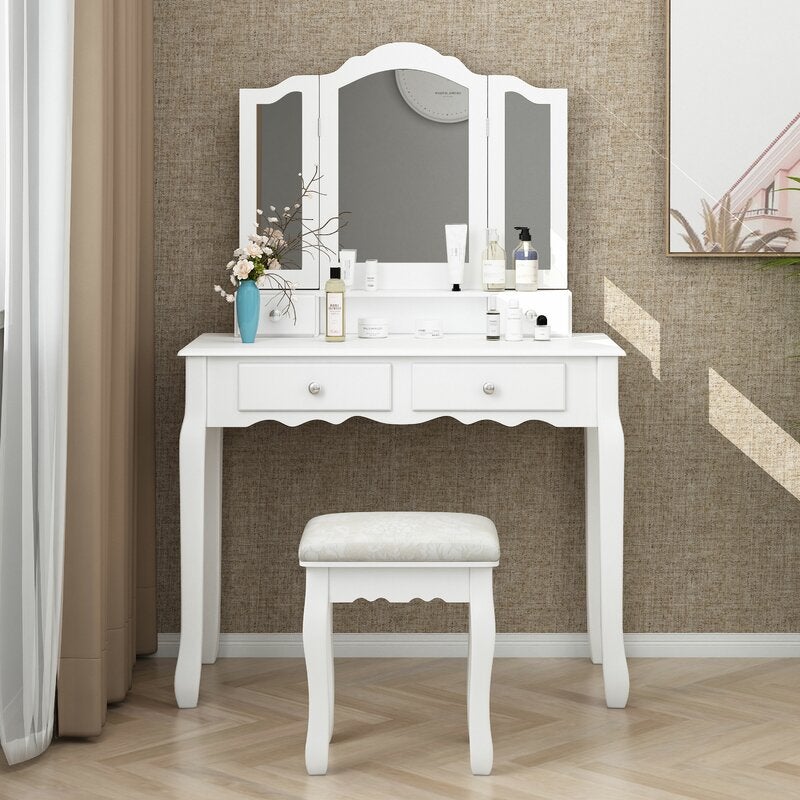 Rippeon makeup vanity set with stool and mirror house of hampton deals