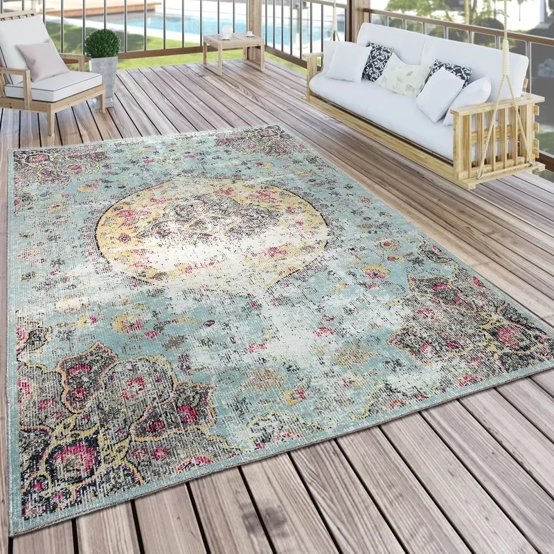 Three Posts Amber Turquoise Pink Indoor Outdoor Rug Amber Turquoise Pink Indoor Outdoor Rug, Amber Turquoise Pink Indoor Outdoor Rug