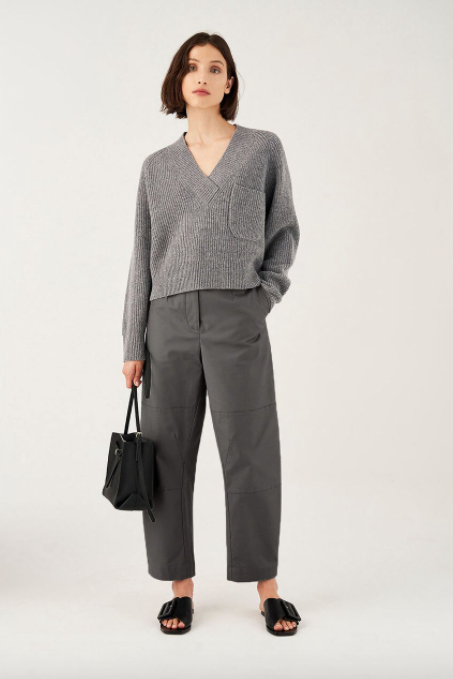Oroton + Wool V-Neck Rib Knit Sweater