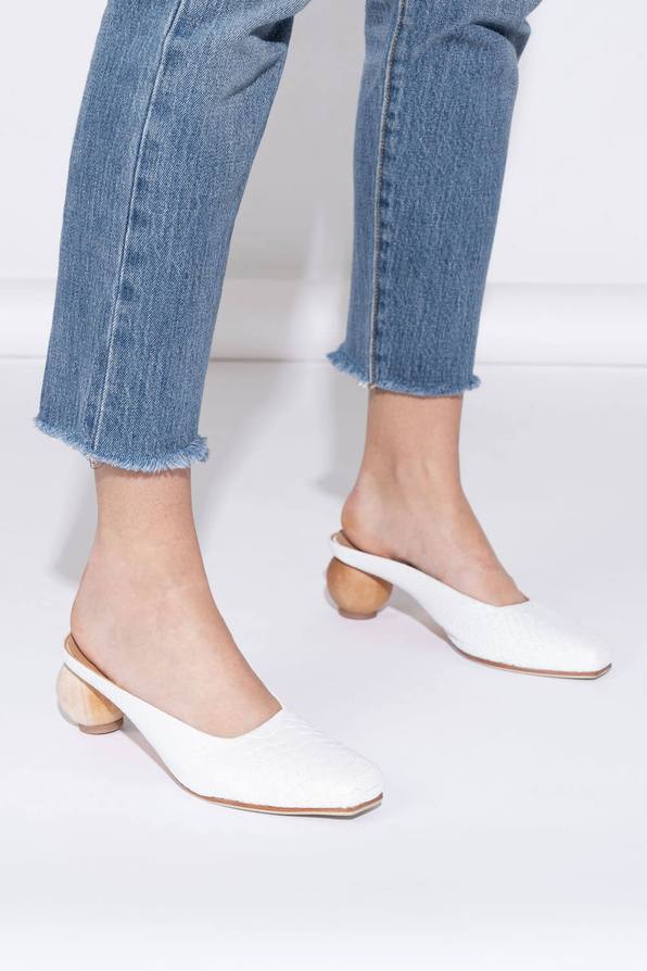 white croc mules
