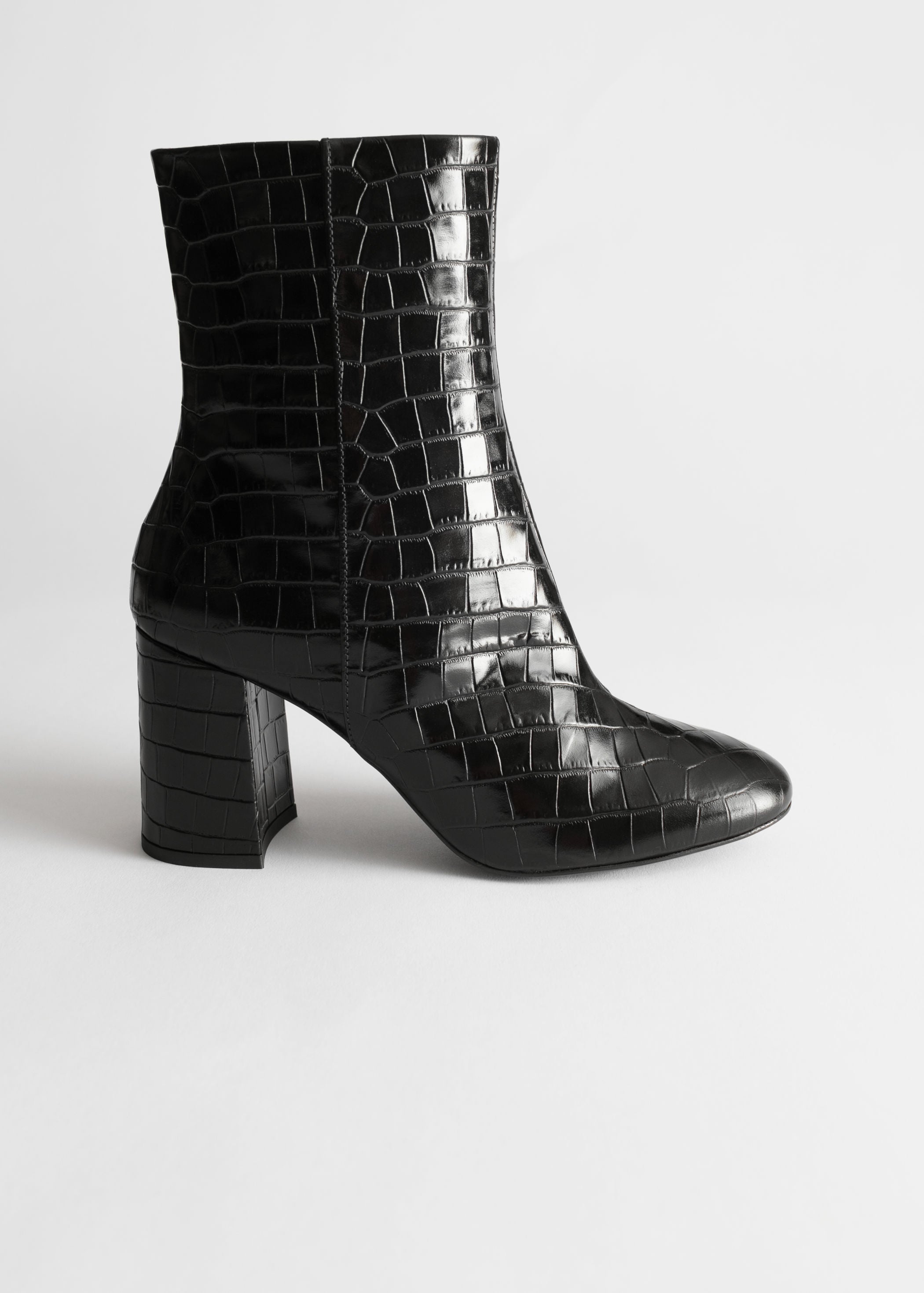 & Other Stories + Croc Embossed Leather Ankle Boots