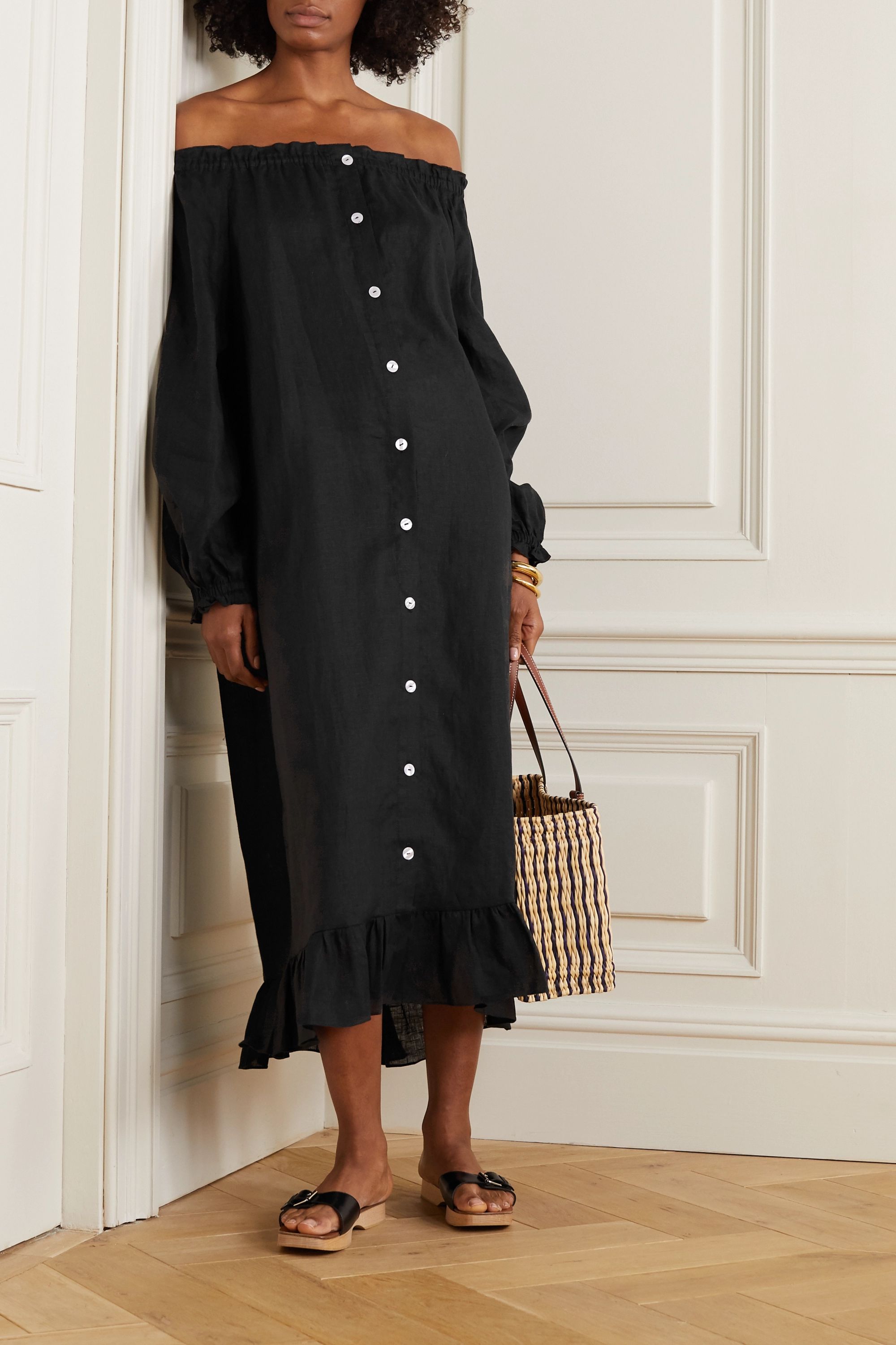 Sleeper + Caviar Ruffled Midi Dress