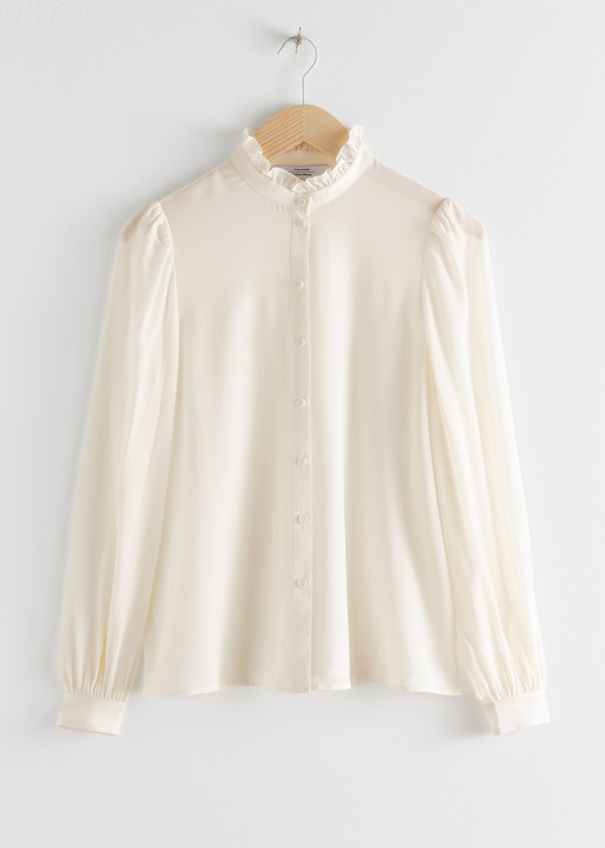 high collar silk blouse