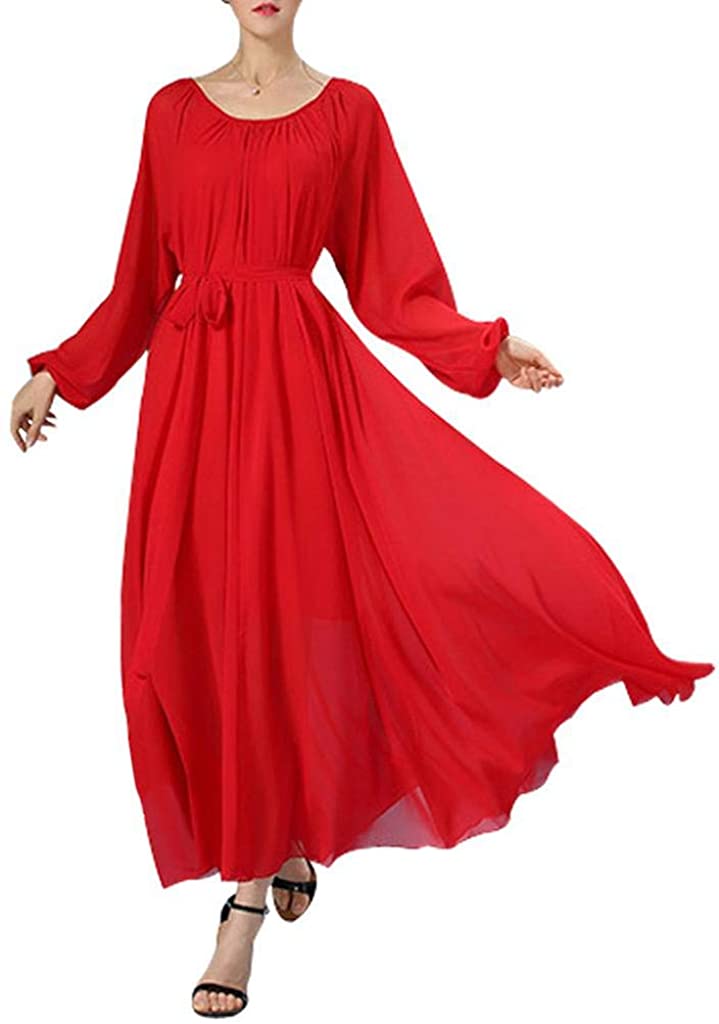 belted maxi dress with sleeves