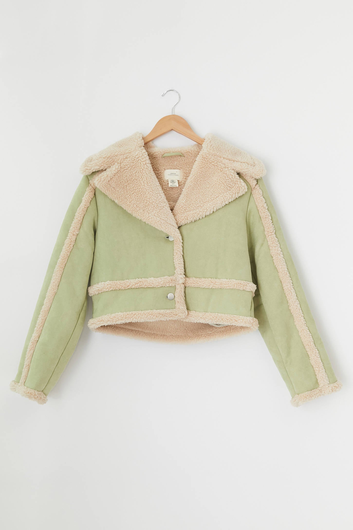 Uo faux shearling green cropped jacket Clearance
