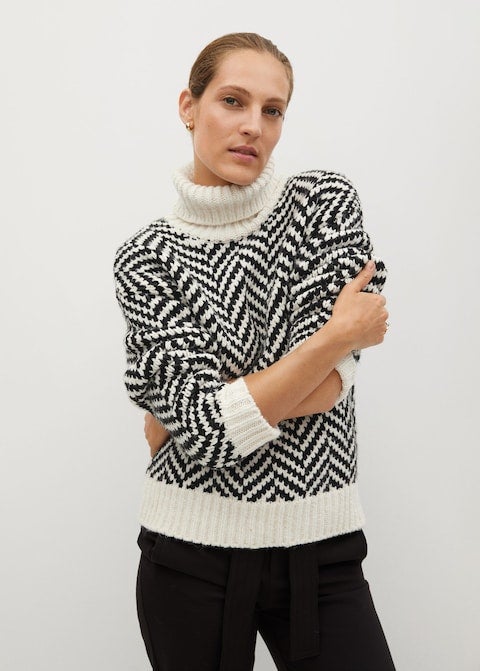 mango stripe print sweater with perkins neck