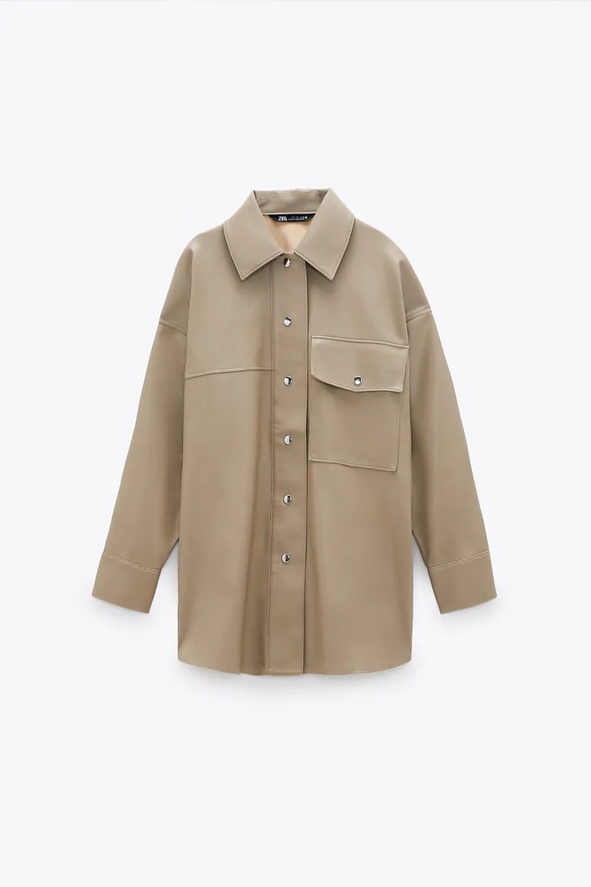 Zara + Faux Leather Overshirt