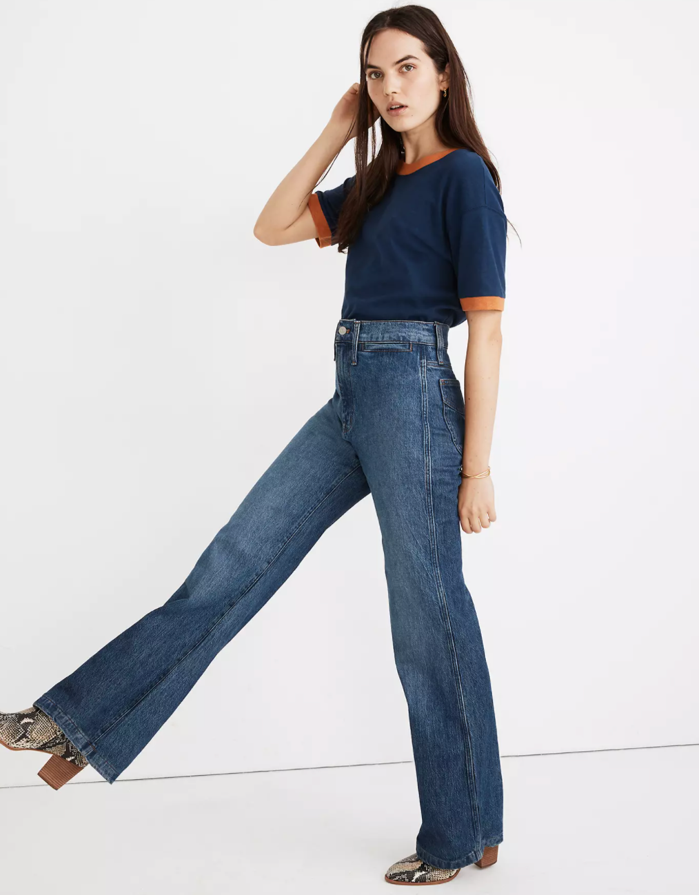 Madewell + 11″ High-Rise Flare Jeans in Mersey Wash: Welt Pocket Edition