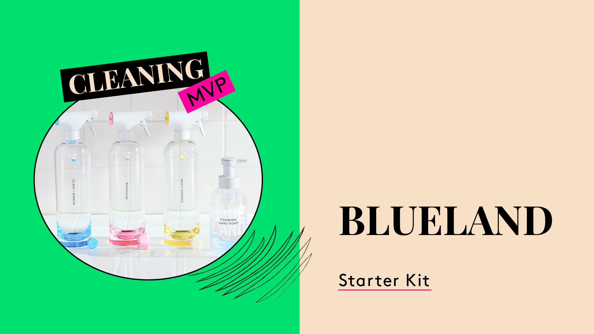 Blueland cleaning products. This is a photo of the Blueland starter kit.