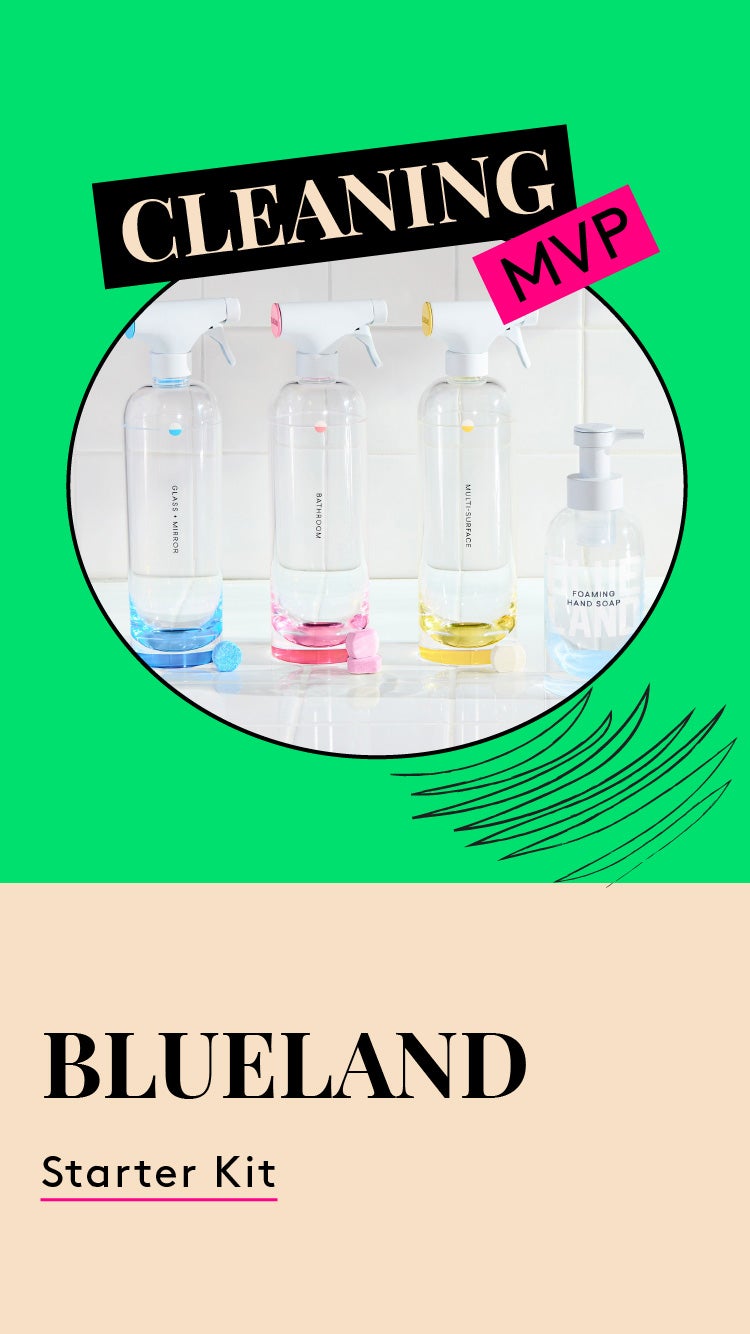 Blueland cleaning products. This is a photo of the Blueland starter kit.