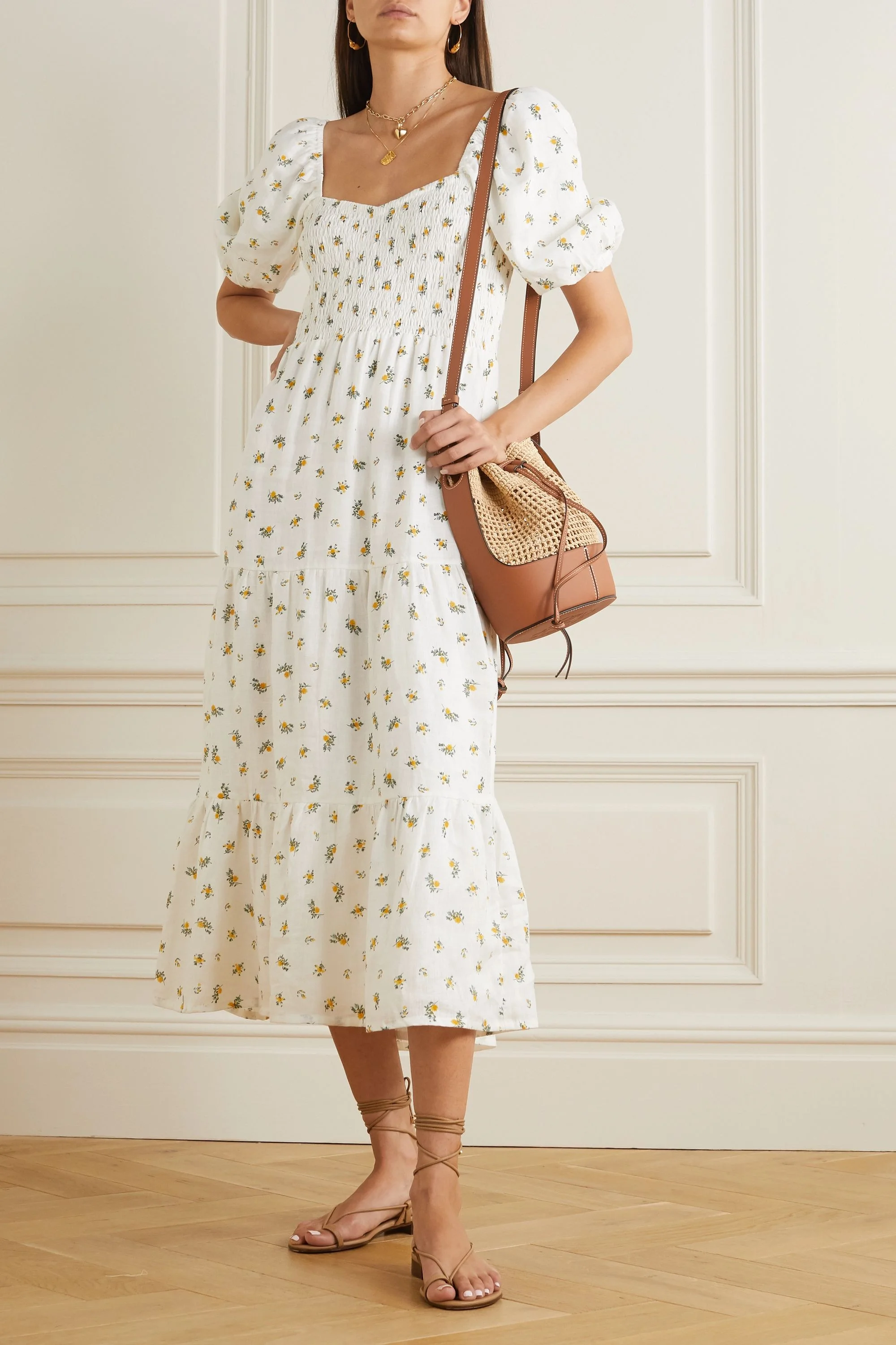Faithfull the Brand + Gianna Shirred Tiered Floral-Print Linen Dress