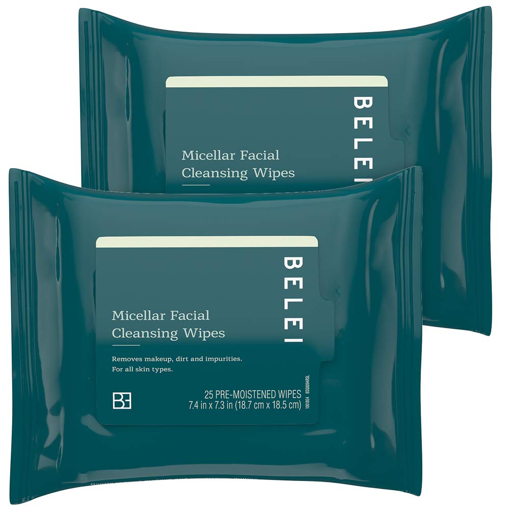 Belei + OilFree Micellar Facial Cleansing Wipes, 25 Count (Pack of 2)