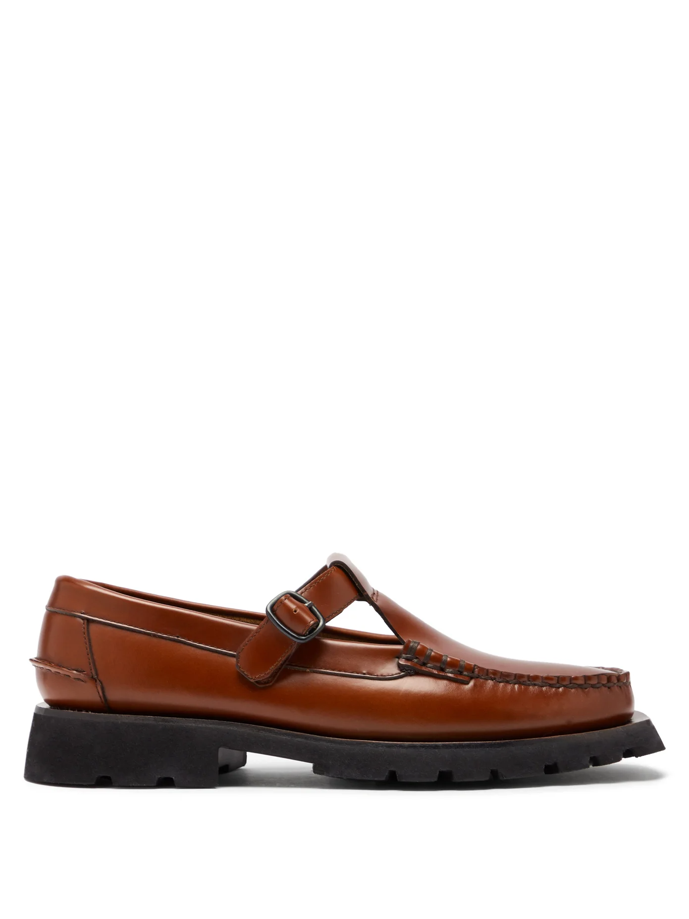 HEREU + Alber Tread-Sole T-Bar Leather Loafers