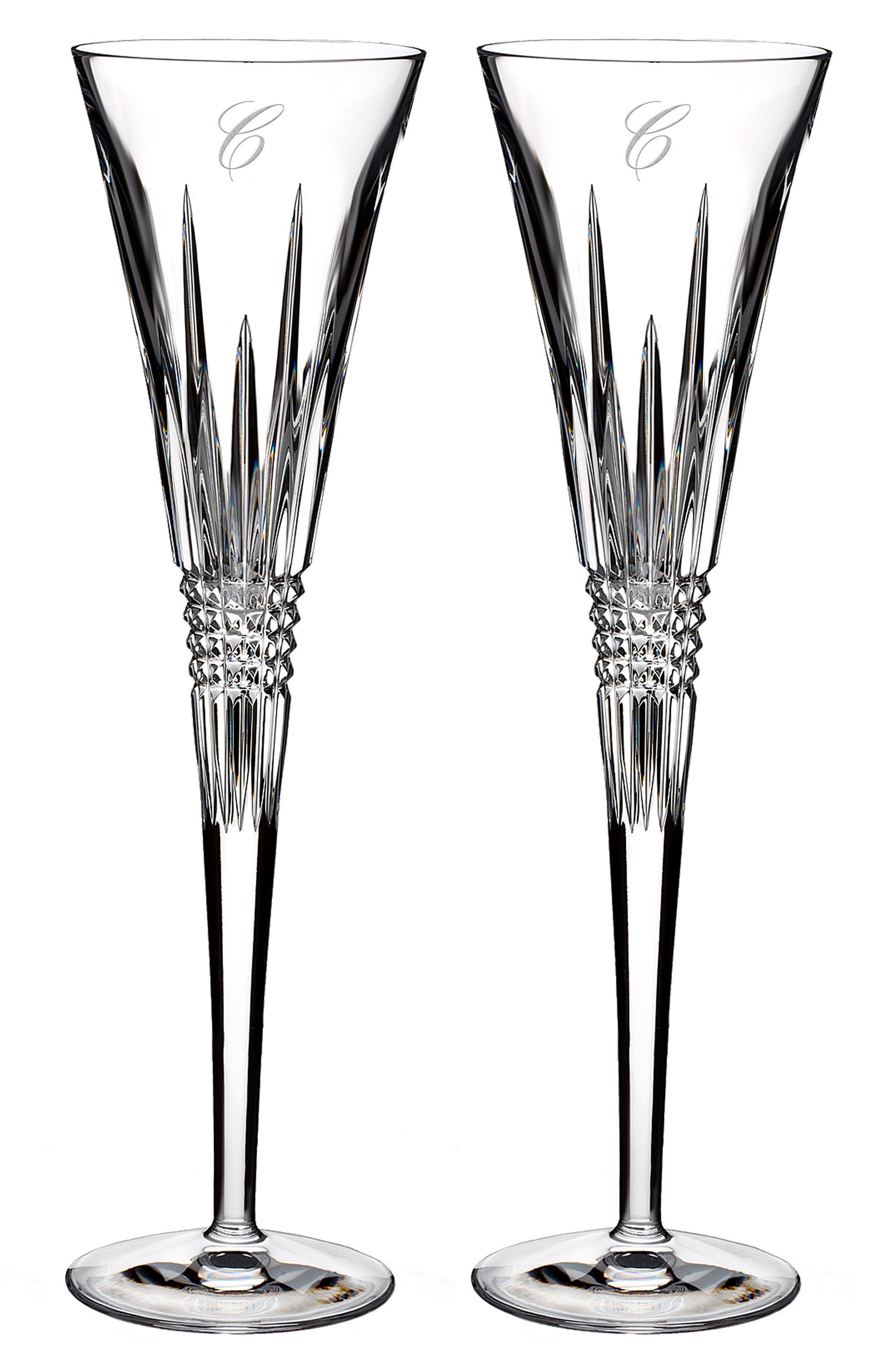 Waterford + Set of 2 Monogram Lead Crystal Champagne Flutes