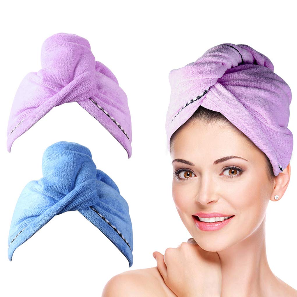 Duomishu + Microfiber Hair Towel Wrap Turban, 2 Pack