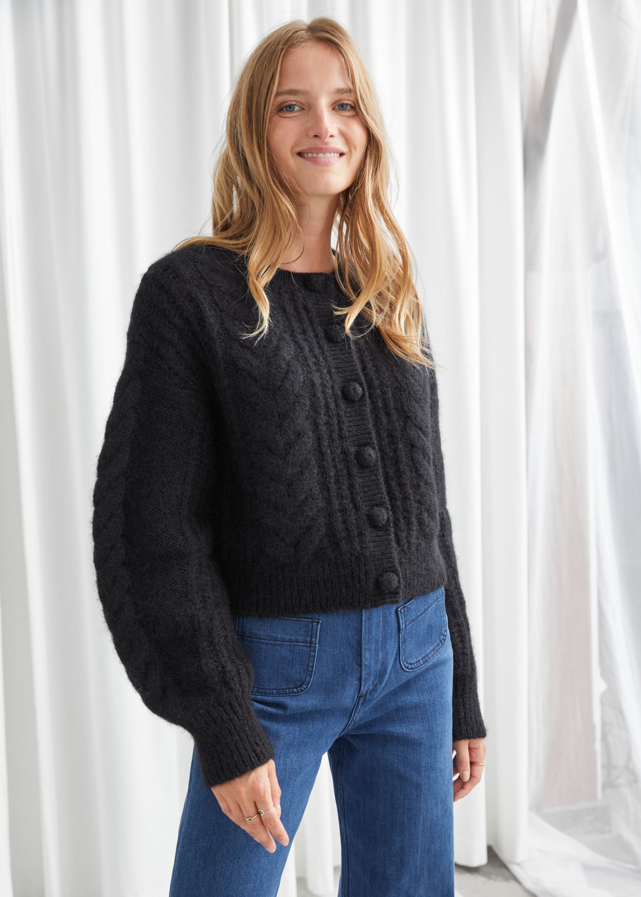 Black cropped on sale button up sweater
