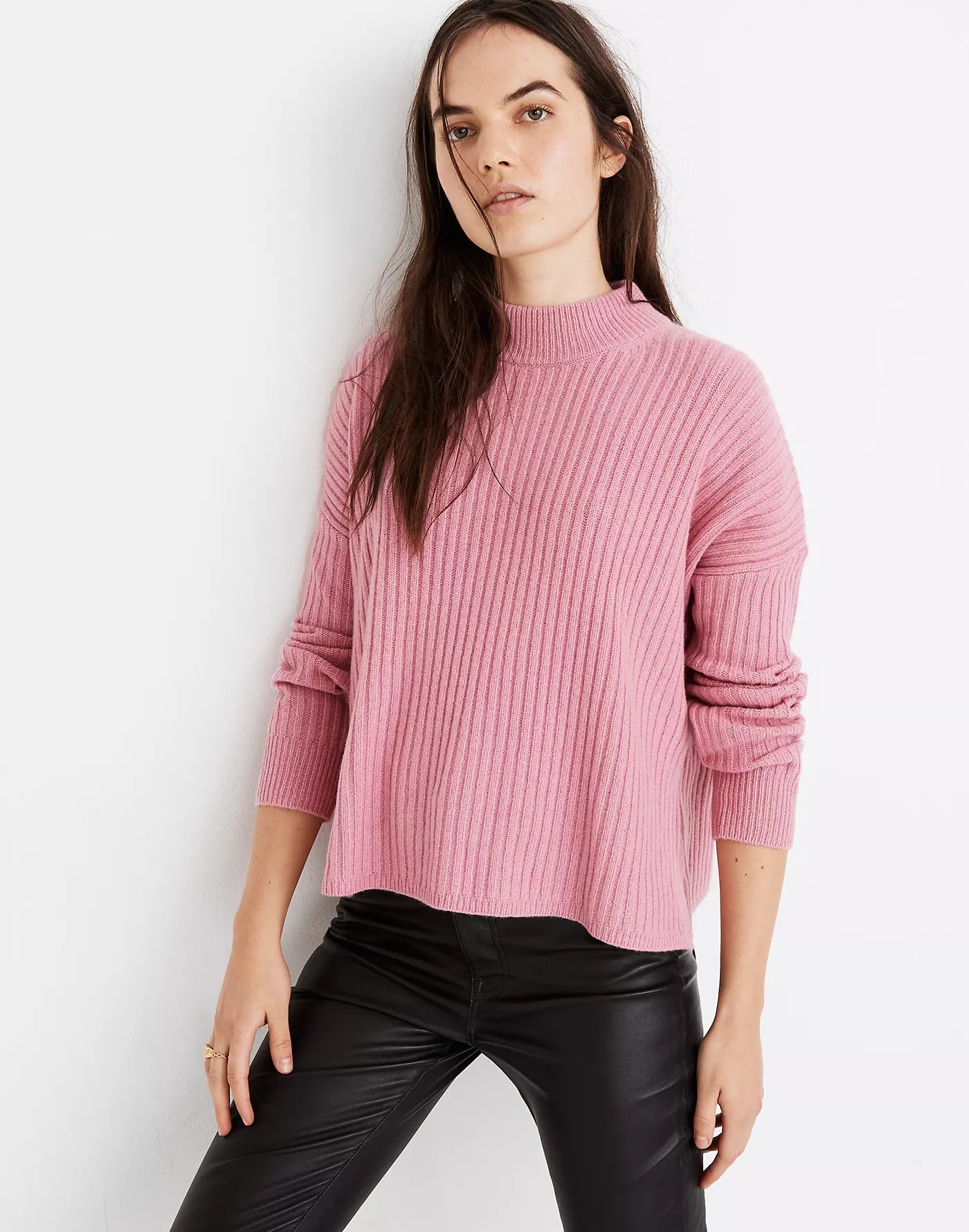 Madewell + Recycled Cashmere Ribbed Mockneck Pullover Sweater