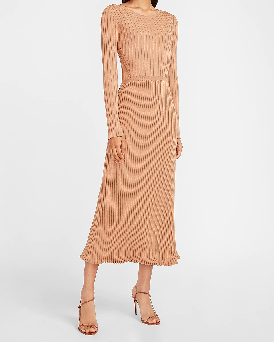 ribbed white long sleeve dress