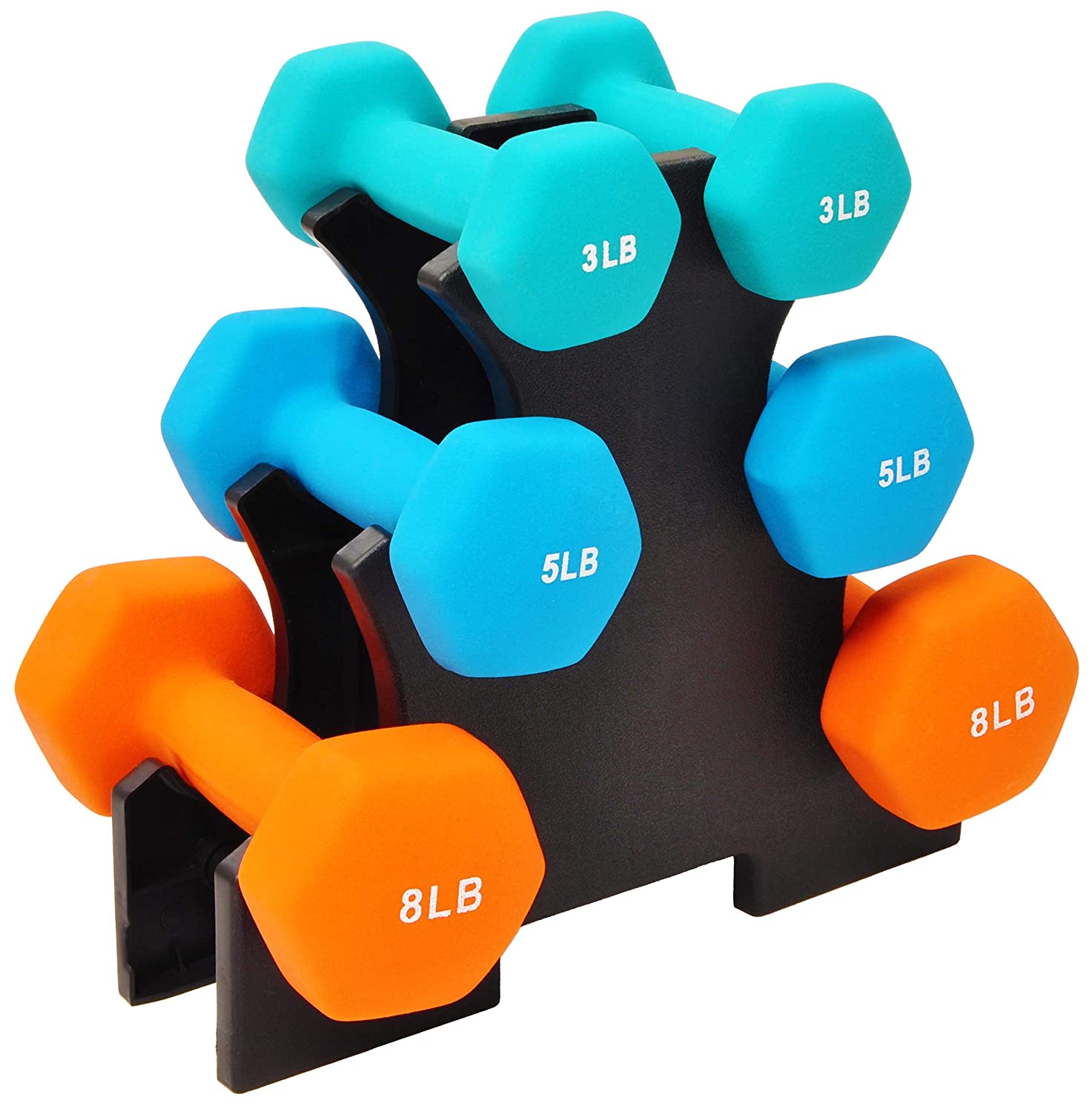 Sporzon! + Colored Neoprene Coated Dumbbell Set with Stand