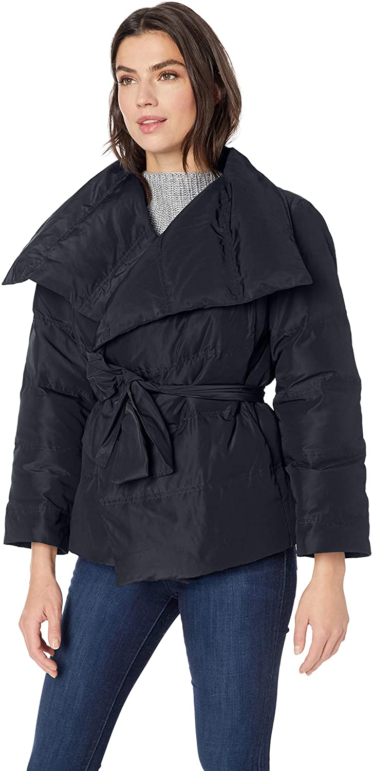Lark & Ro + Long Sleeve Short Puffer Coat with Wrap