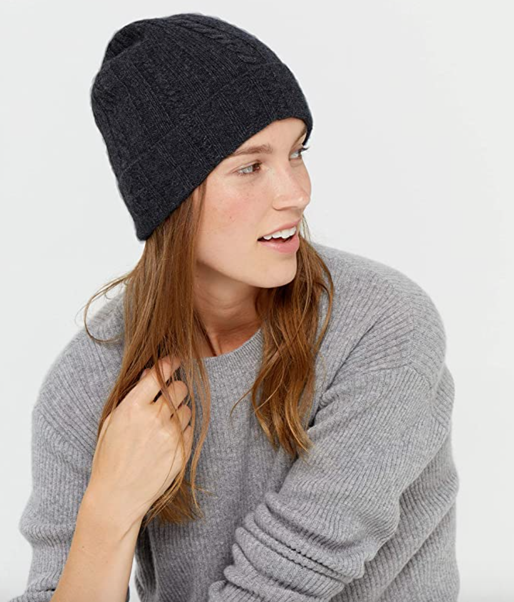 State Cashmere + Cashmere Cable Knit Cuffed Beanie