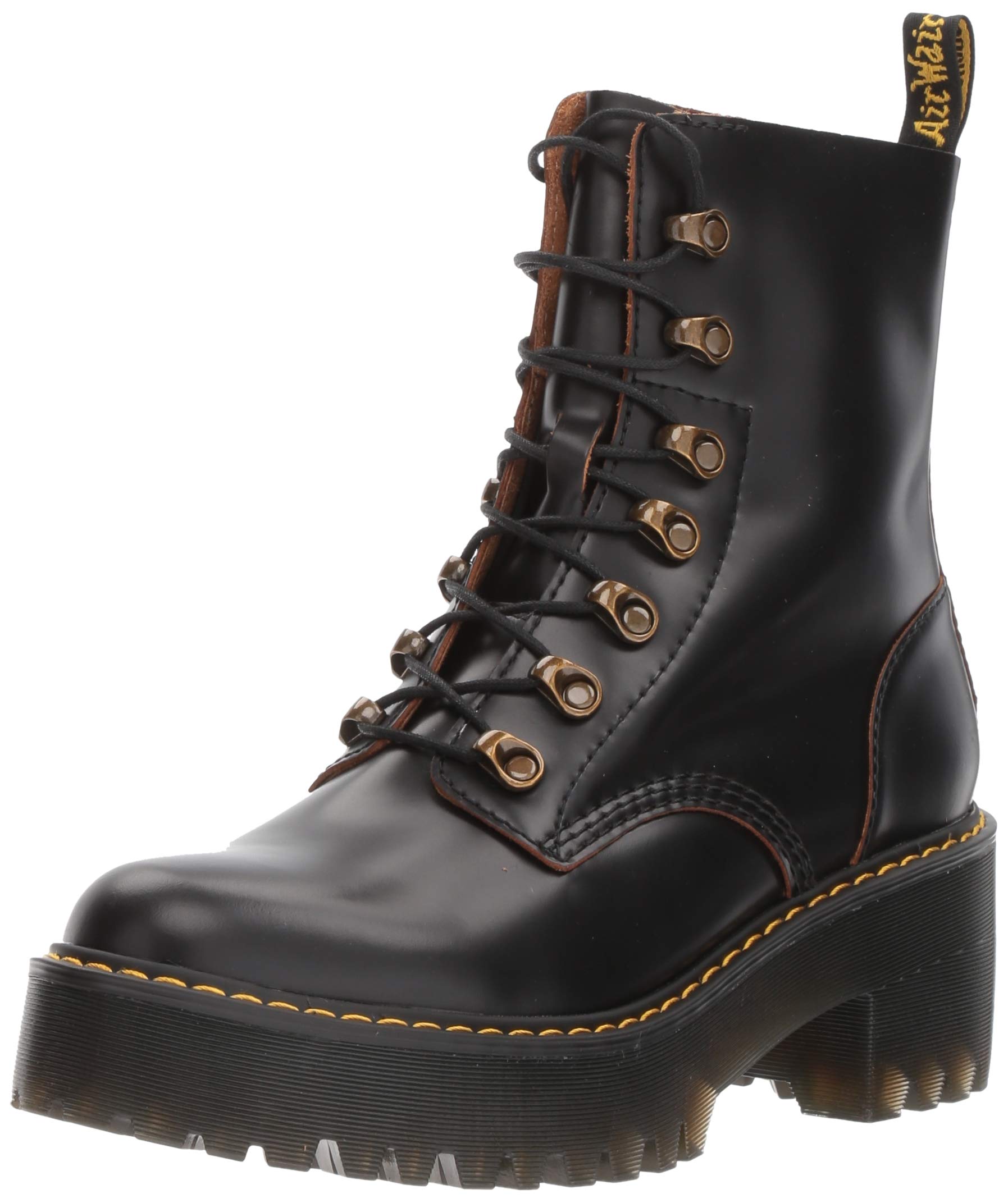 dr martens leona fluff lined heeled ankle boots in black