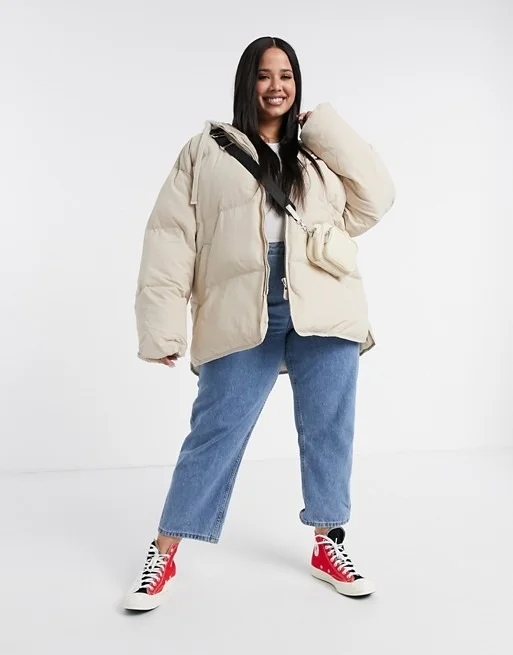 Asos design oversized jersey hooded puffer jacket in cream deals