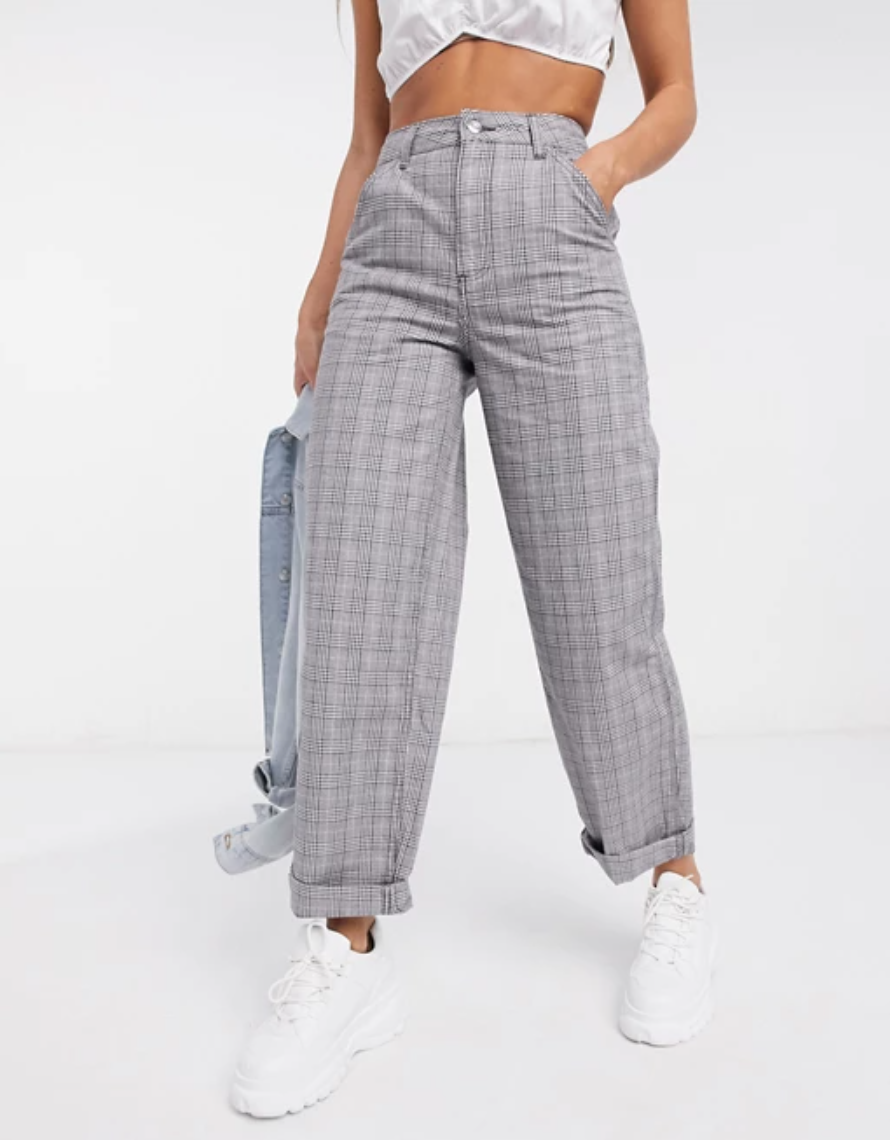 ASOS DESIGN + Slouchy Chino Pants In Grey Check Print