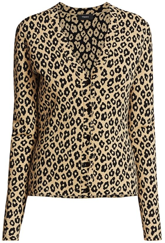 Theory + Leopard Print V-Neck Cardigan