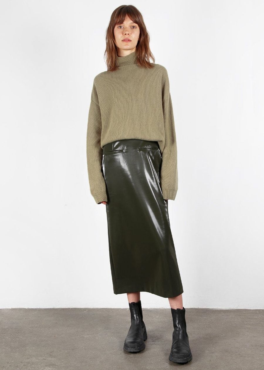 The Frankie Shop + Olive Gloss Midi Skirt