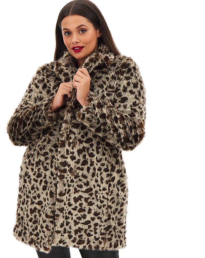Simply Be + Leopard Print Faux Fur Coat