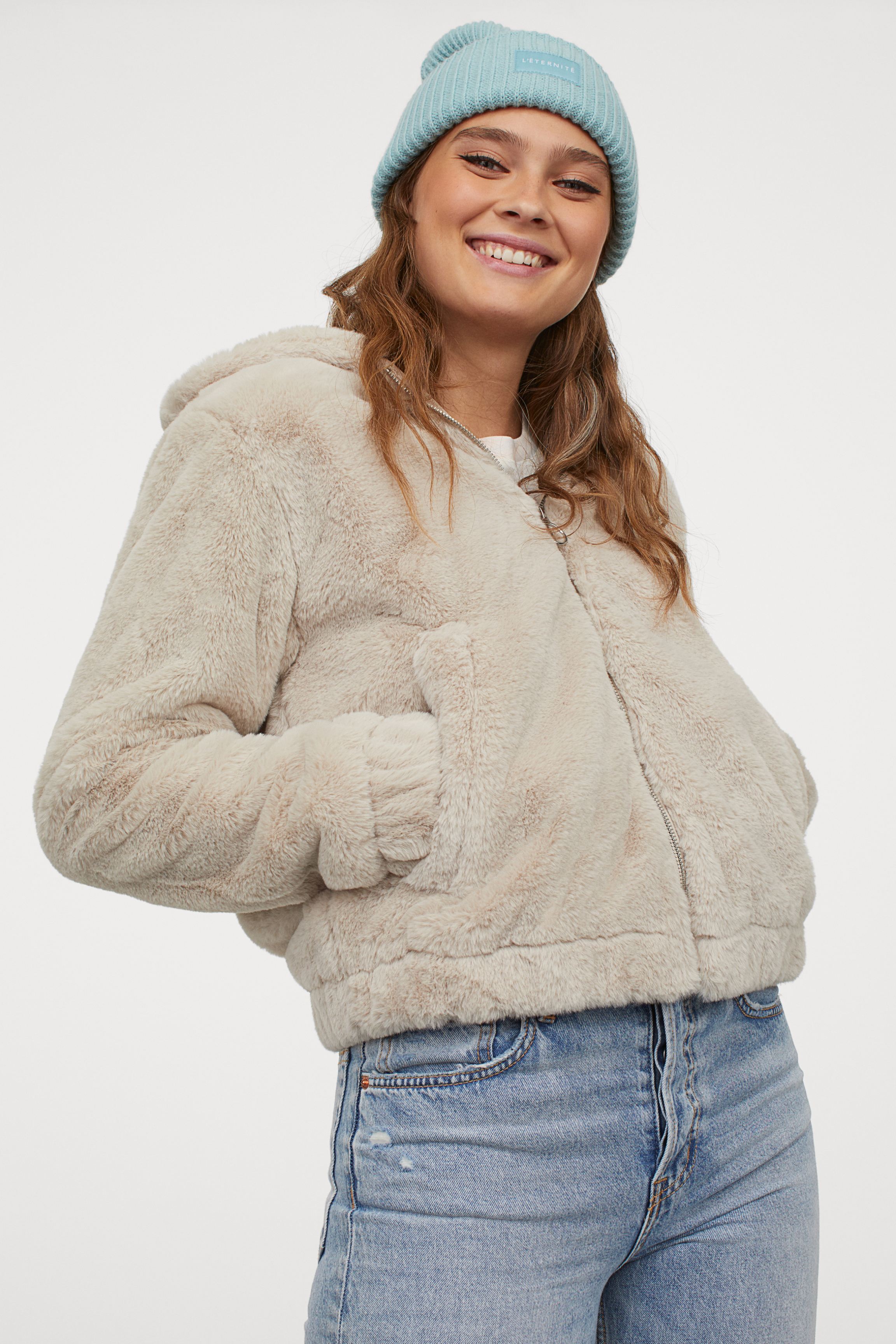H&m fur hood online coat