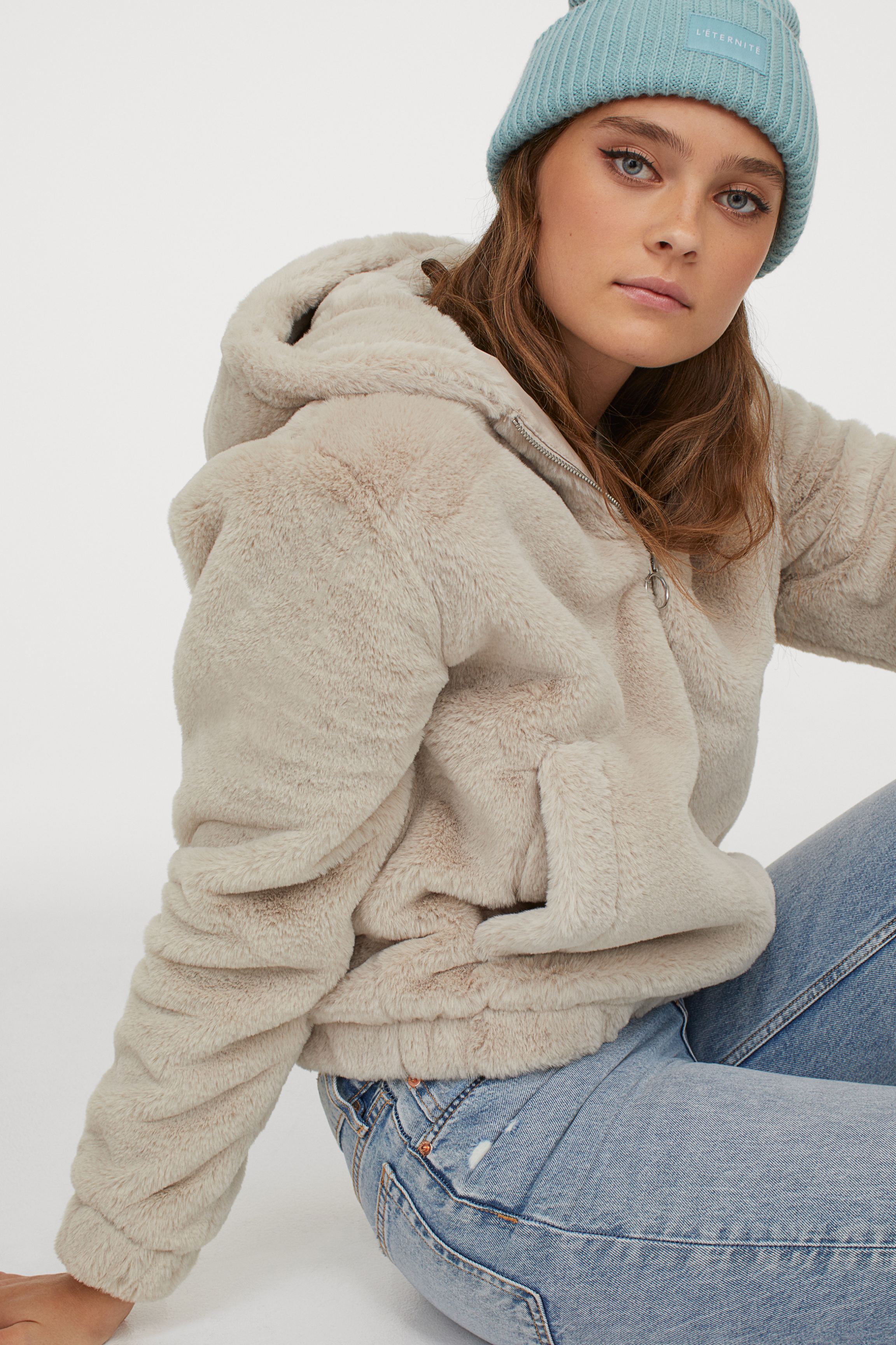 H&M + Hooded Faux Fur Jacket