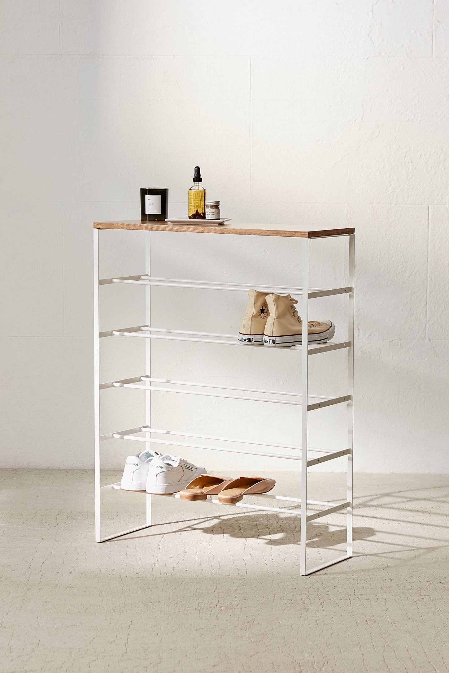 metal rolling shoe rack on Yamazaki Yamazaki Rolling Shoe Rack