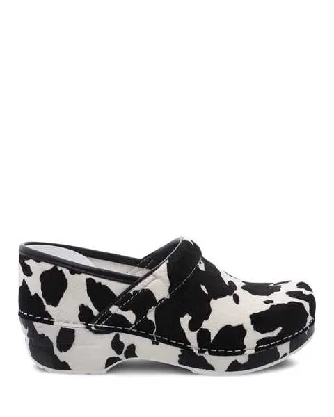 Cow top print clogs
