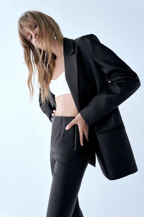 Zara Faux Leather Leggings Skinny Pants Ankle Zip, Women's Fashion