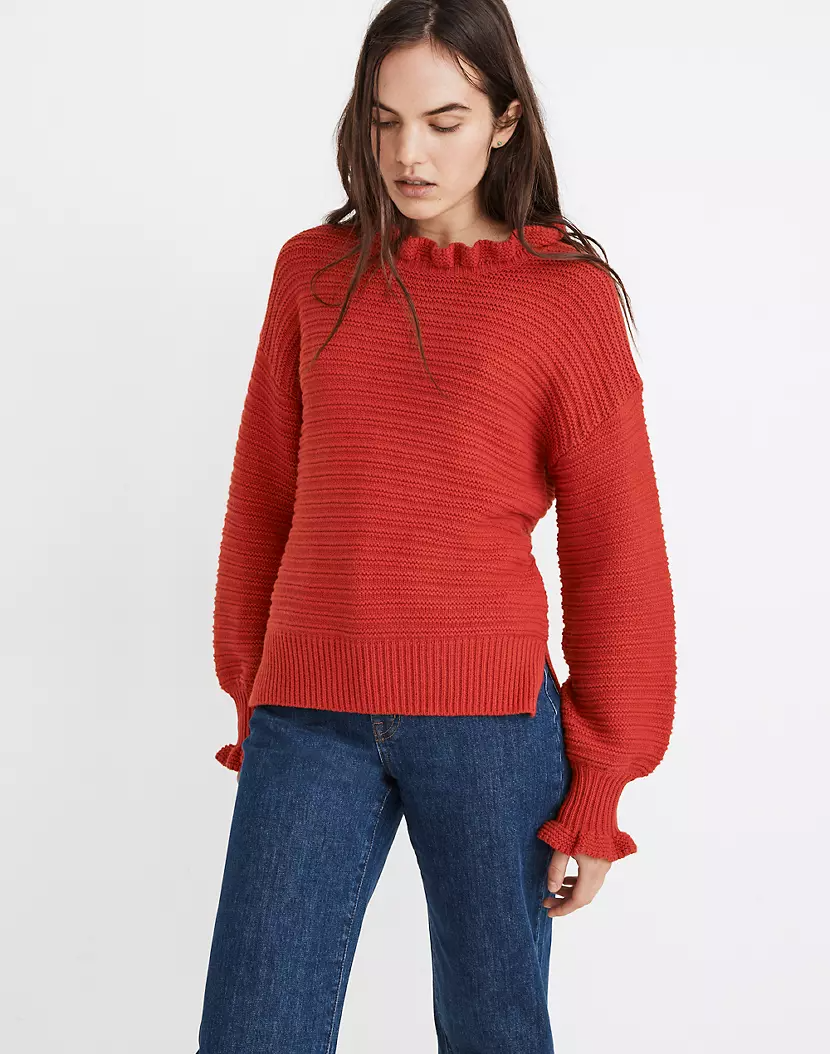 Ruffle sales neck sweater