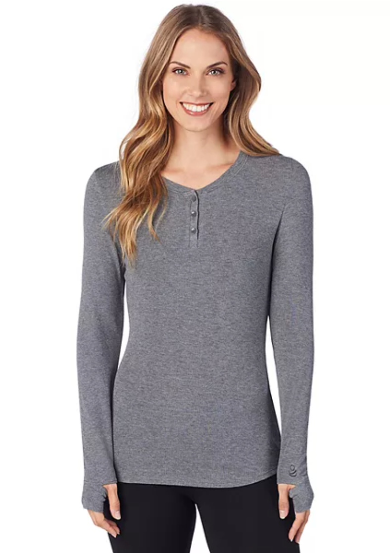 Cuddl Duds + Women’s Cuddl Duds® Softwear with Stretch Ribbed Long  Sleeve Henley Top