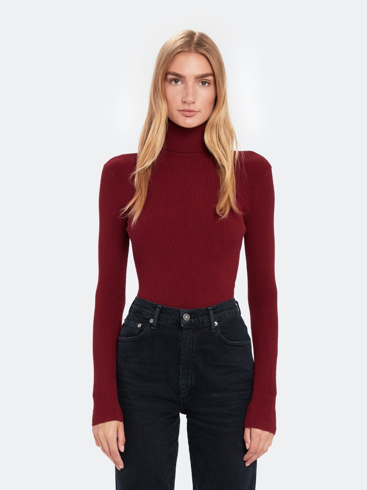 Ribbed Turtleneck Sweater Tops For Layering