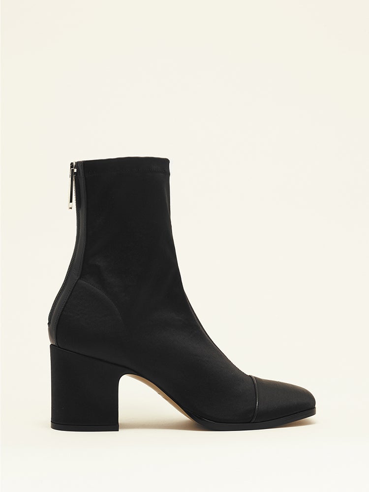 Nomasei + Aria Ankle Boots in Black Stretch Satin